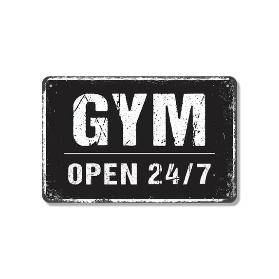 Open 24 7 Gym Home Fitness Center 12 Inch x 18 Inch Novelty Aluminum Metal Sign No Excuses Just Reps Durable Weatherproof Perfect for Home Gyms Garages Studios Fun Gift for Athletes