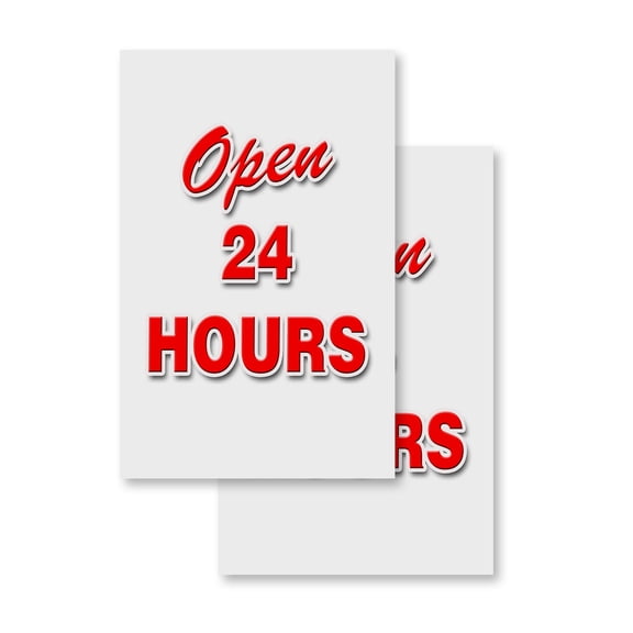 Open 24 Hours (2-PACK) 24" x 36" Vinyl Decals | Sign Insert Peel & Stick Decals Stickers Window Signs