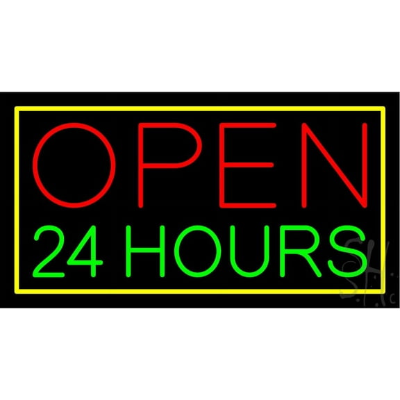 Open 24 Hours LED Neon Sign 13 x 24 - inches, Clear Edge Cut Acrylic Backing, with Dimmer - Bright and Premium built indoor LED Neon Sign for storefront.