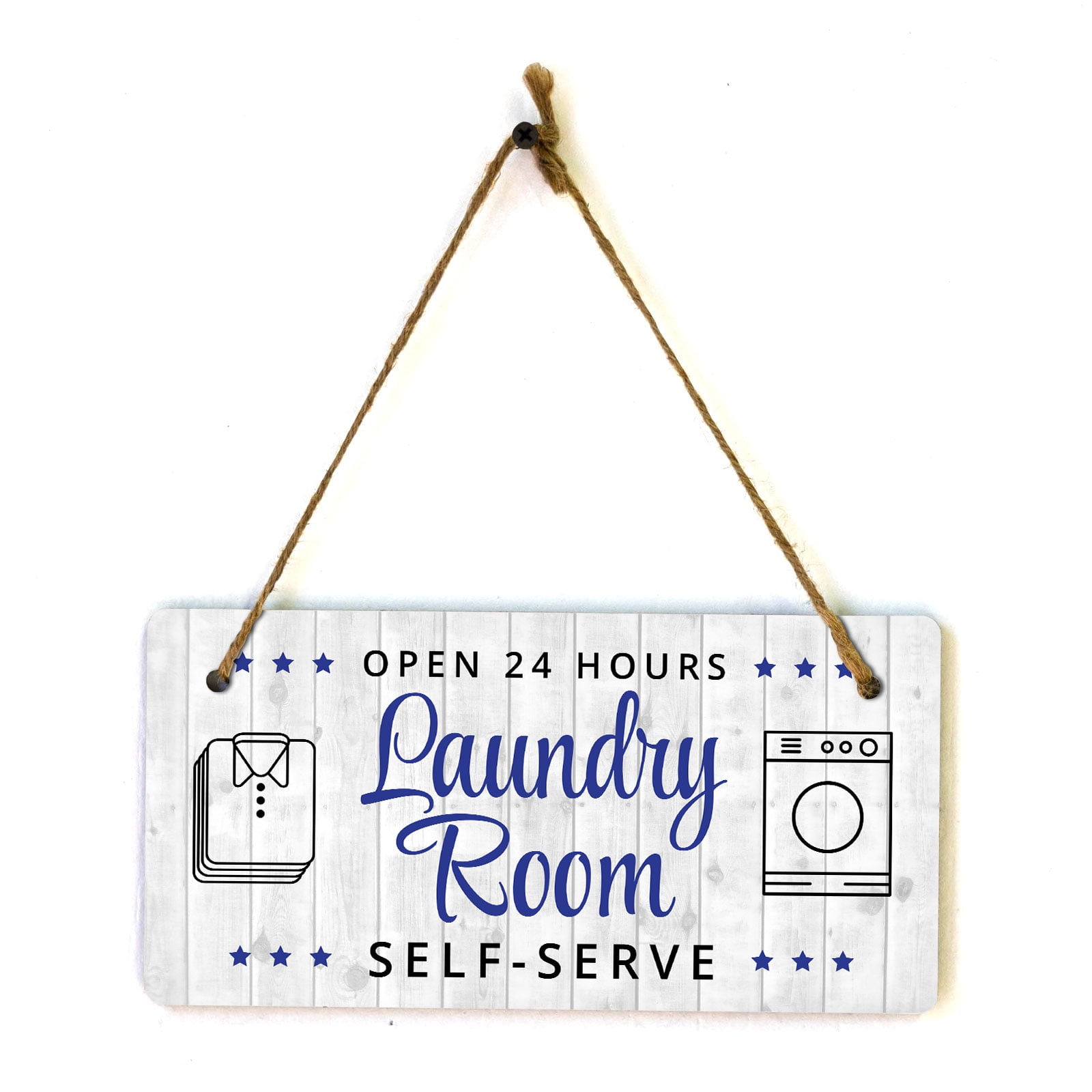 Open 24 Hours Laundry Room SelfServe 5x10 Hanging Wall or Door Sign