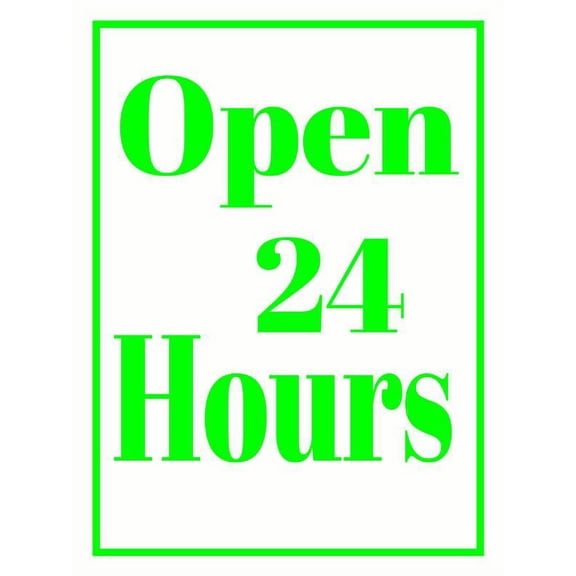 "Open 24 Hours" Store Display Paper Signs; 18"w x 24"h - 6 Pack