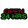 thumbnail image 1 of Open 24 Hrs Contoured Black Backing LED Neon Sign 10 x 24 - inches, Clear Edge Cut Acrylic Backing, with Dimmer - Bright and Premium built indoor LED Neon Sign for storefront., 1 of 7