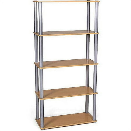 Open 5-Shelf Bookcase, Beech and Silver
