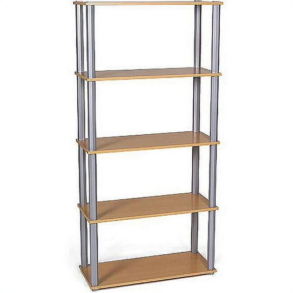 Open 5-Shelf Bookcase, Beech and Silver
