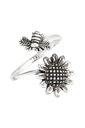 Open Adjustable Bee Sunflower Flower Thumb Ring Sterling Silver Band 925 Jewelry Female Male Size 8