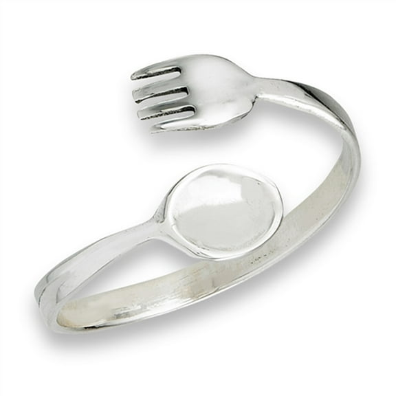 Open Adjustable Fork Spoon Utensils Ring Sterling Silver Thumb Band 925 Jewelry Female Male Size 7