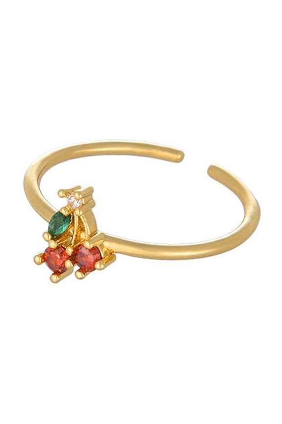 Womens Adjustable Fruit Ring Open Design Alloy Metal with Artificial Gemstone Inlay Electroplated Finish Jewelry Ring Gift for Her