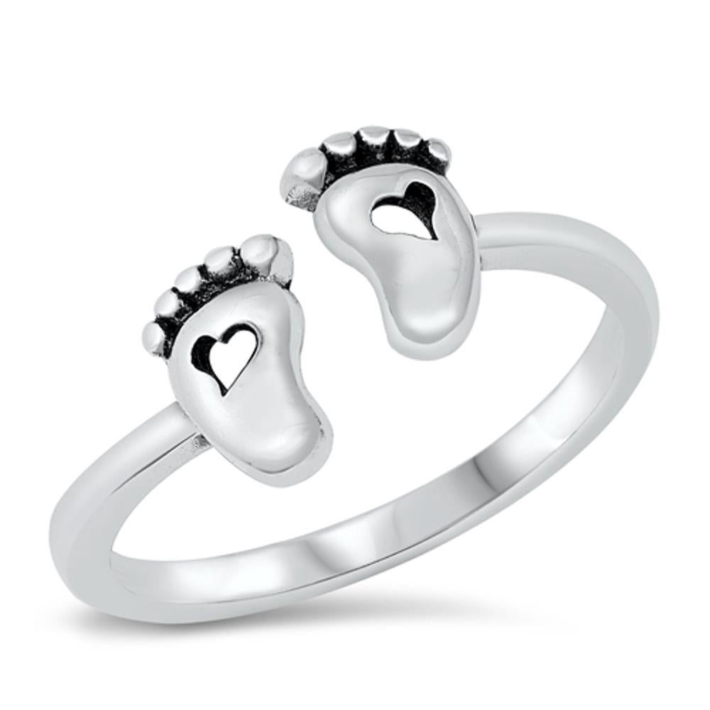 Open Adjustable Heart Feet Ring .925 Sterling Silver Band Jewelry ...