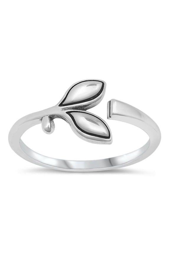 Open Adjustable Leaf Wrap Plant Ring .925 Sterling Silver Band Jewelry Female Male Unisex Size 8