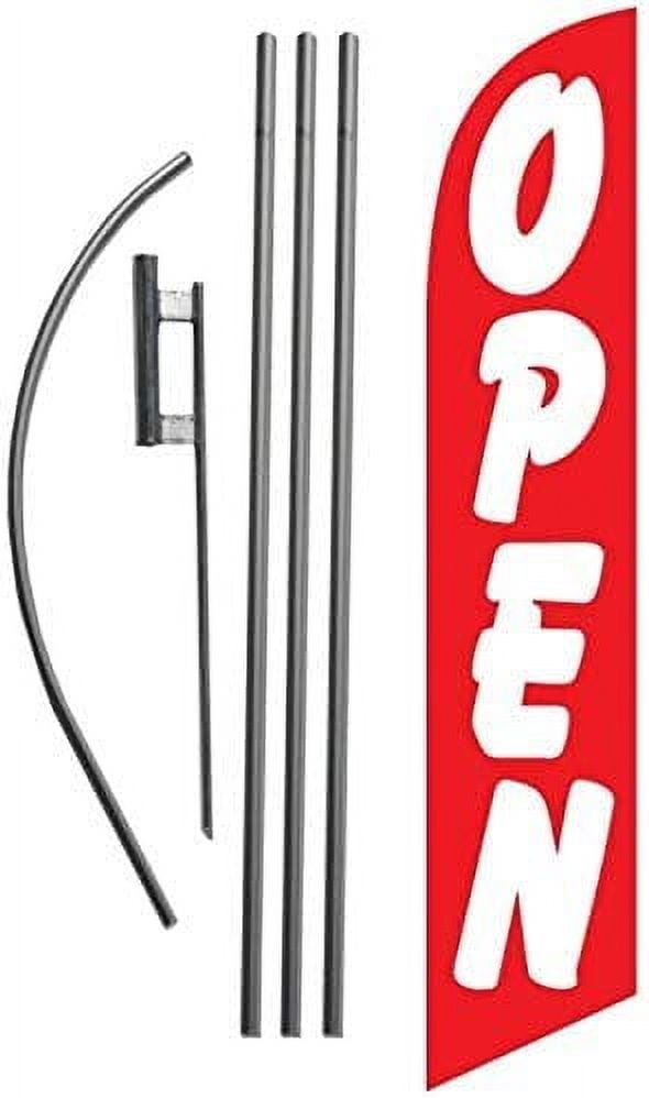 Open Advertising Feather Banner Swooper Flag Sign with Flag Pole Kit and Ground Stake, Red and White