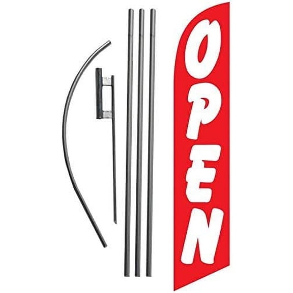 Open Advertising Feather Banner Swooper Flag Sign with Flag Pole Kit and Ground Stake, Red and White