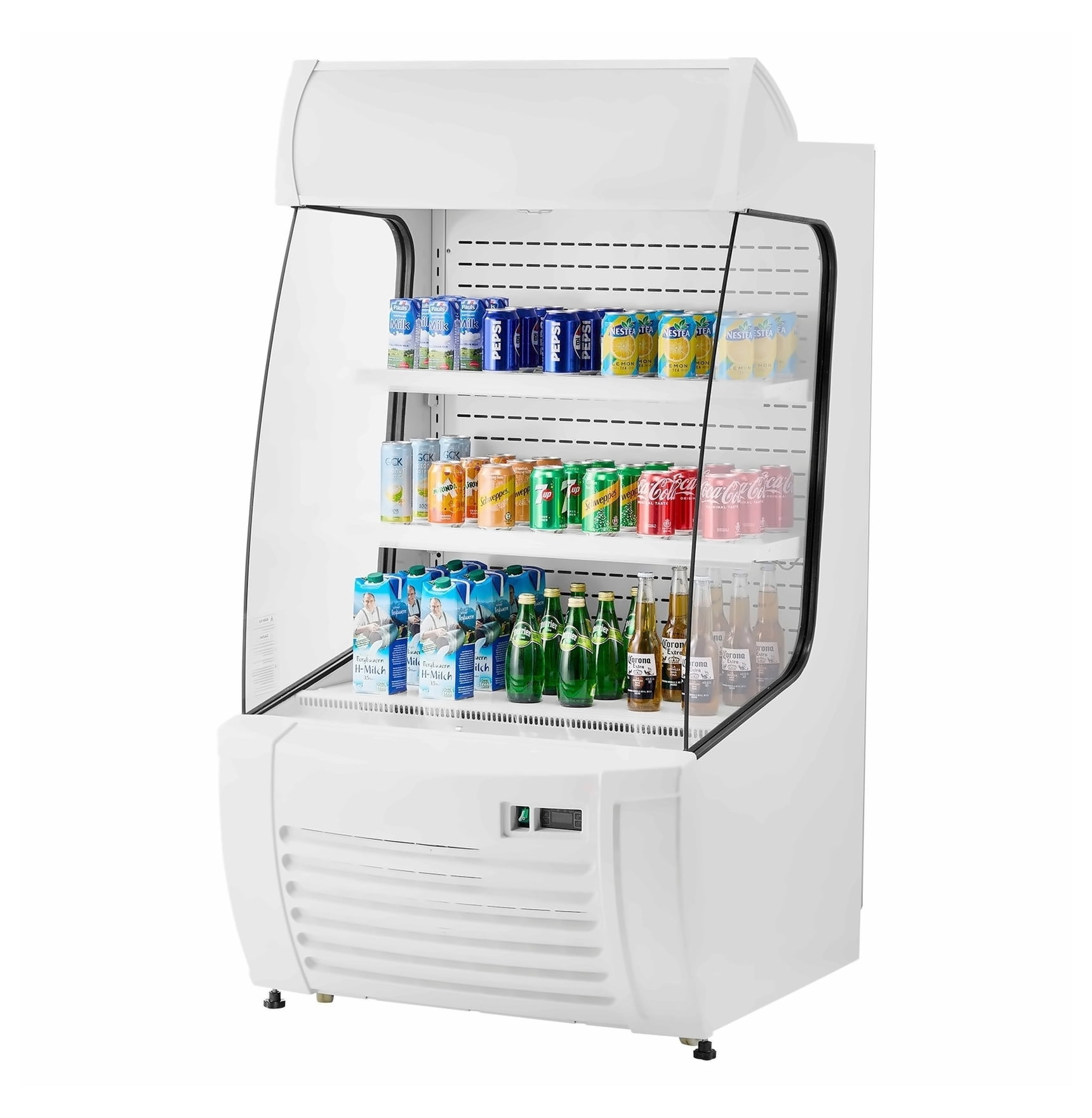 Open Air Merchandiser Cooler, 12.7 cu.ft 2-Tier Display Refrigerator with Air Curtain - Stainless Steel Commercial Refrigerator for Convenience Stores & Restaurants