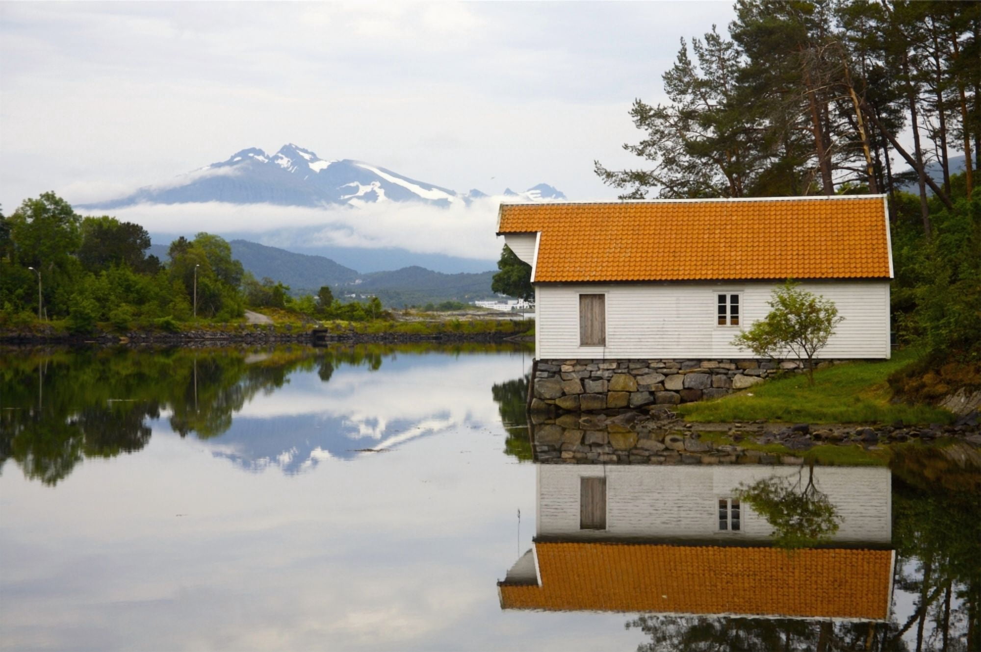 Open-Air Museum Cottage Reflecting In Lake Canvas Art - Paul Miles Design Pics (19 x 12)