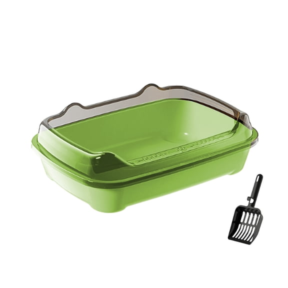 Open Anti-Splashing Cats Litter Box with High Side, Cat Toilet Pan with Litter Sifting Scoop, Semi-Enclosed Removable Litter Box for Kittens Easy to Clean No Odork