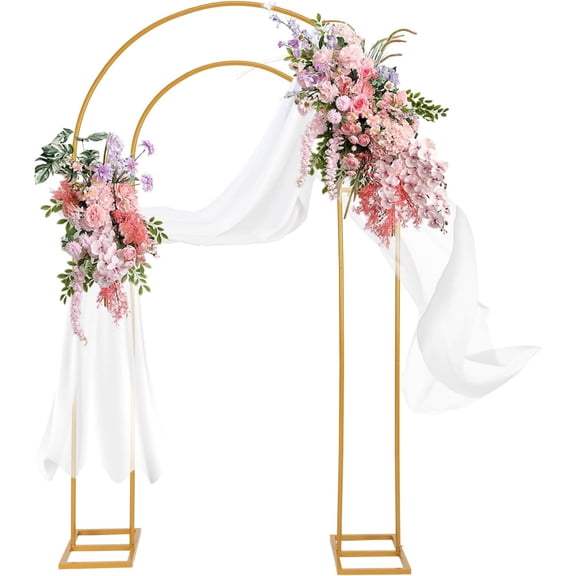 Open Arch Backdrop Stand Gold Metal Double Arch Backdrop Stand U Shaped Frame 7.2ft4.4ft Flower Arches for Wedding Ceremony Baby Shower Birthday Garden Arch Party Decorations