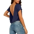 thumbnail image 1 of Open Back Crop Tops Women Short Sleeve Crew Neck T-Shirts Summer Casual Tee Going Out Blouses Plain Tshirts (S, Navy), 1 of 8