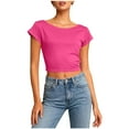thumbnail image 1 of Open Back Crop Tops for Women Boat Neck Short Sleeve Backless Tees Y2k T-Shirts Going Out Summer Clothes (XL, Hot Pink), 1 of 8