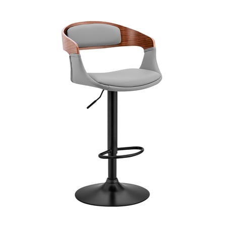 Open Back Faux Leather and Metal Bar Stool, Walnut and Gray
