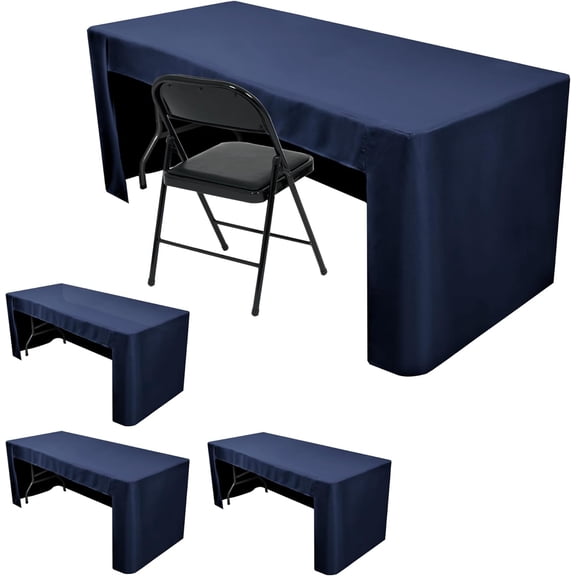Open Back Fitted Tableclothss for 6 Foot Rectangle Table, Wrinkle Resistant Washable Table Covers 72x30 Inch for Craft Fairs, Banquets, Trade Show Display, Navy Blue,4 Pcs