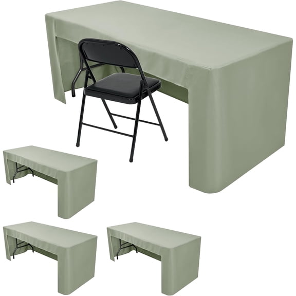 Open Back Fitted Tableclothss for 6 Foot Rectangle Table, Wrinkle Resistant Washable Table Covers 72x30 Inch for Craft Fairs, Banquets, Trade Show Display, Sage Green,4 Pcs