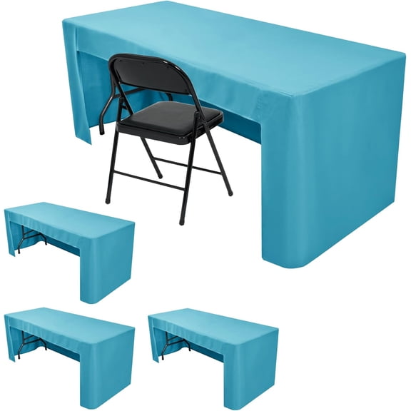 Open Back Fitted Tableclothss for 6 Foot Rectangle Table, Wrinkle Resistant Washable Table Covers 72x30 Inch for Craft Fairs, Banquets, Trade Show Display, Teal,4 Pcs