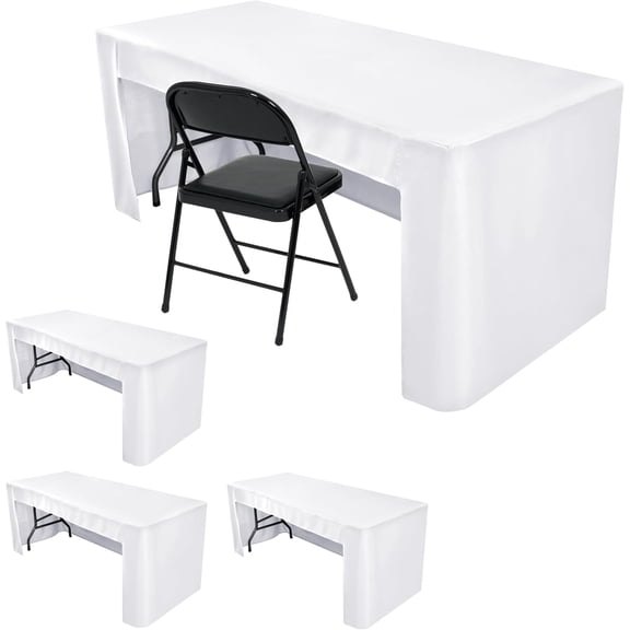 Open Back Fitted Tableclothss for 6 Foot Rectangle Table, Wrinkle Resistant Washable Table Covers 72x30 Inch for Craft Fairs, Banquets, Trade Show Display, White,4 Pcs