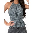 thumbnail image 1 of Open Back Halter Tops for Women Backless Ruched Ruffle Crop Tops Smocked Y2K Going Out Camisoles Gray Leopard Print L, 1 of 9