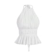 thumbnail image 1 of Open Back Halter Tops for Women Backless Ruched Ruffle Crop Tops Smocked Y2K Going Out Camisoles White M, 1 of 9