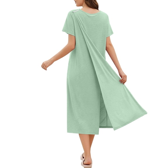 Open Back Hospital Gowns for Women Post Surgery Dress Adaptive Nursing Nightgown Soft Cozy Maternity Robe