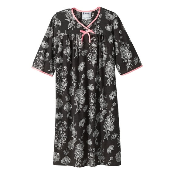Open Back Night Gown For Ladies - Assisted Dressing Hospital Gown - Ink Drawn Floral 3XL
