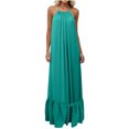 thumbnail image 1 of Open Back Spaghetti Strap Beach Maxi Dress for Women 2026 Summer Boho Oversized Flowy Casual Vacation Party Sundress, 1 of 6