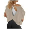 thumbnail image 1 of Open Back T Shirts for Women Short Sleeve Crew Neck Tee Shirt Lightweight Yoga Gym Summer Tops Khaki XL, 1 of 7