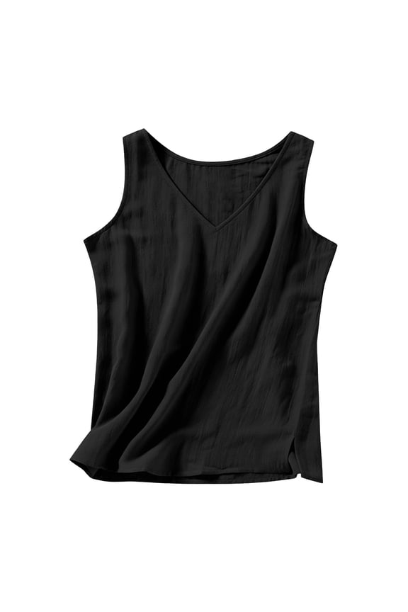 Open Back Tops For Women Fashion Spring Summer Solid Color Side Split V-Neck Crop Top with Shaping Black 2X