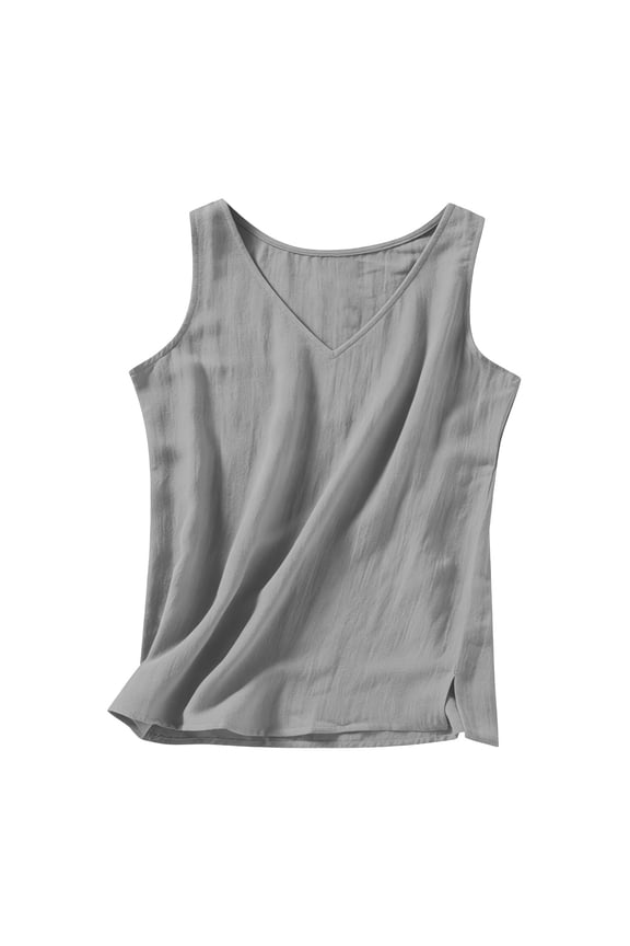 Open Back Tops For Women Fashion Spring Summer Solid Color Side Split V-Neck Crop Top with Shaping Gray L