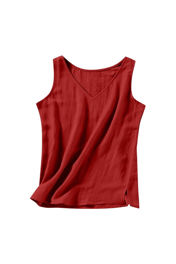 Open Back Tops For Women Fashion Spring Summer Solid Color Side Split V-Neck Crop Top with Shaping Red L
