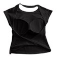 thumbnail image 1 of Open Back Tops for Women Cap Sleeve Cross Wrap Hem Cropped Slim Fit Workout Tees Built-in Bra Breathable Stretchy Fabric Athletic Shirts Gym Fitness Daily Summer Athleisure Wear Black S, 1 of 3