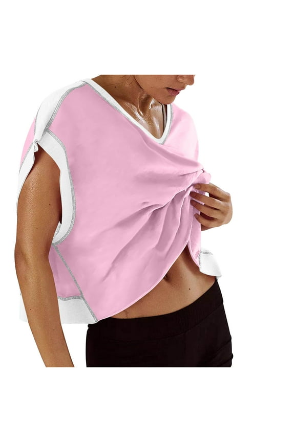 Open Back Tops for Women Summer Casual Yoga Y2K Athletic Gym Tees Shirts Slouchy Cropped Running Tunic T Shirts Women Short Sleeve Workout Shirts Relaxed Fit Blouses