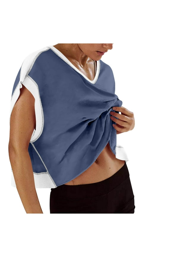 Open Back Tops for Women Summer Casual Yoga Y2K Athletic Gym Tees Shirts Slouchy Cropped Running Tunic T Shirts Women Short Sleeve Workout Shirts Relaxed Fit Blouses