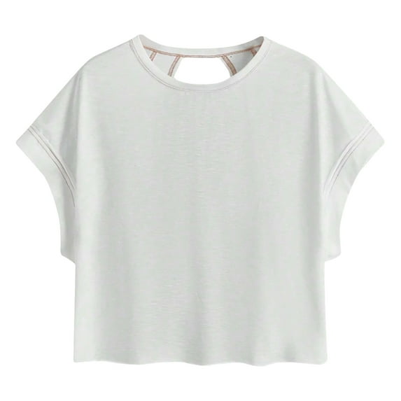 Open Back Tops for Women Criss Cross Cut Out Tee Backless Casual Short Sleeve Round Neck T Shirt