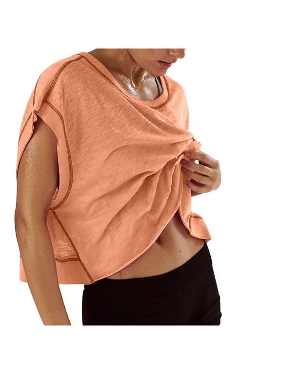 Open Back Tops for Women Workout Crop Tops Short Sleeve Casual Backless Gym Yoga Shirts Loose Fit Athletic Tops