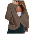 thumbnail image 1 of Open Back Workout Tops for Women Baggy Long Sleeve Athletic T Shirt for Gym Yoga, 1 of 6