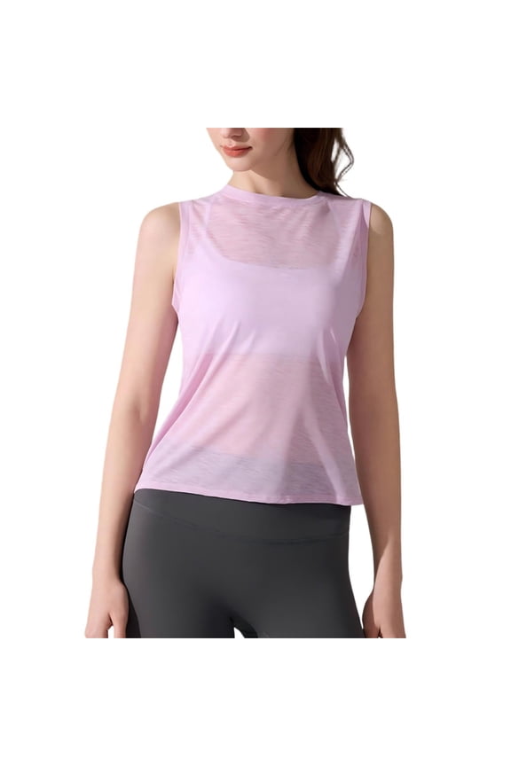Open Back Workout Tops for Women Lightweight Backless Sleeveless Tank Top Yoga Athletic Gym Base Tee Shirt (L, Pink)