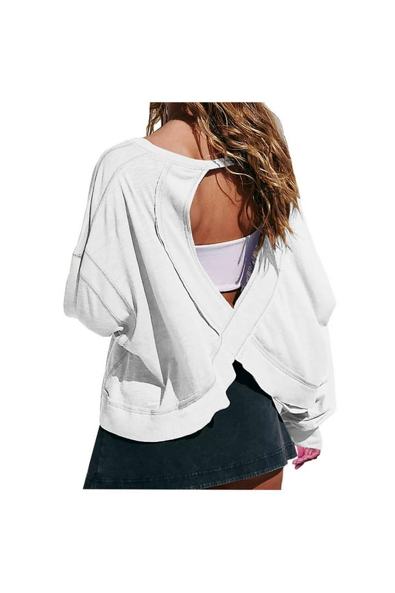 Open Back Workout Tops for Women Long Sleeve Cropped Athletic Clothes Gym Running Yoga Low Impact Sports T Shirts