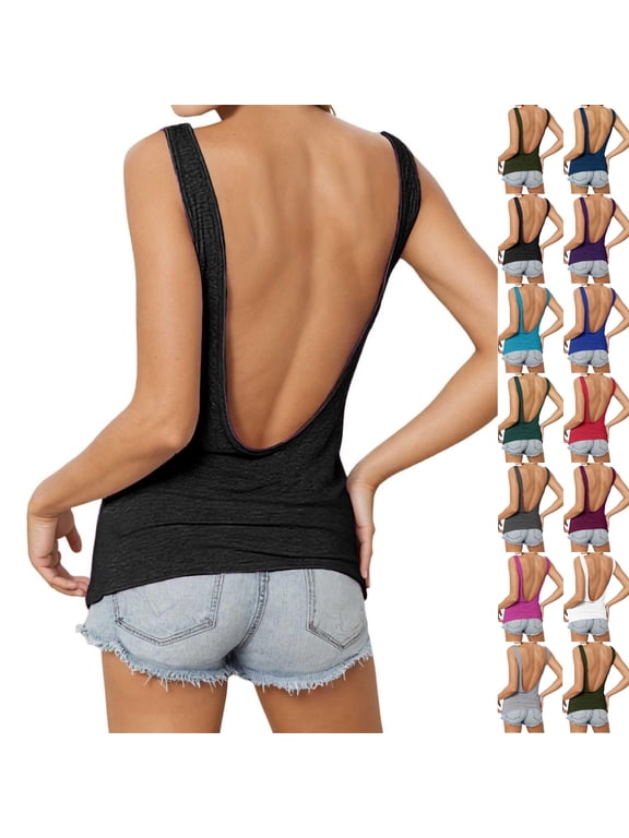 Open Back Workout Tops for Women Loose Fit Halter Backless Tank Top Crop Twist Low Back Cami for Gym&Workwear (Black,M)