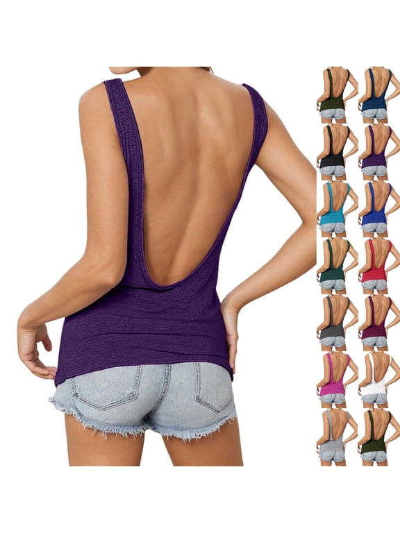 Open Back Workout Tops for Women Loose Fit Halter Backless Tank Top Crop Twist Low Back Cami for Gym&Workwear (Purple,S)