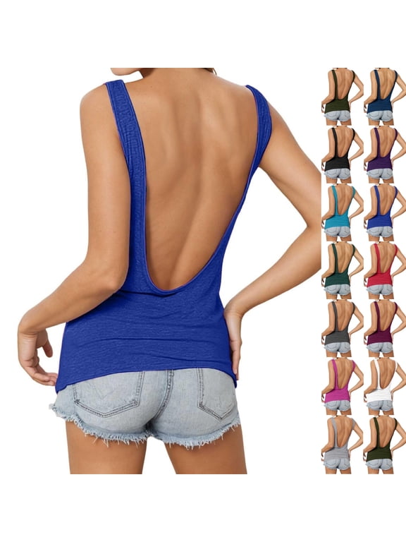 Open Back Workout Tops for Women Loose Fit Halter Backless Tank Top Crop Twist Low Back Cami for Gym&Workwear (Royal Blue,2XL)