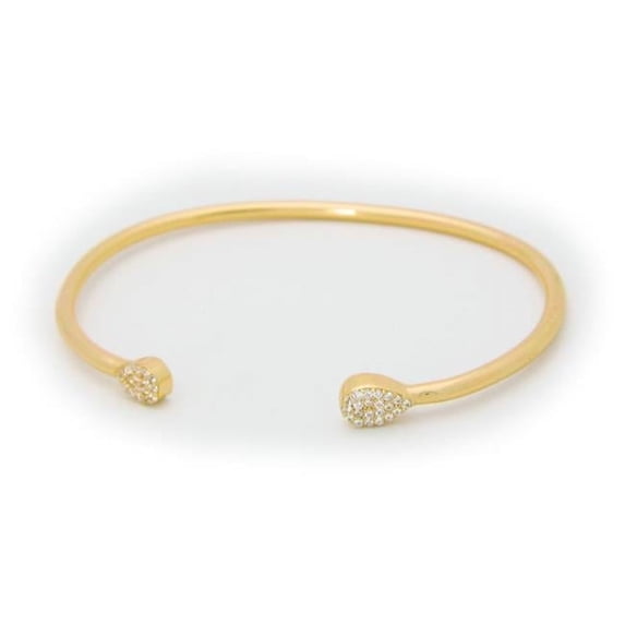Open Bangle Almond Shape Ends Cz in Gold Plated Sterling Silver