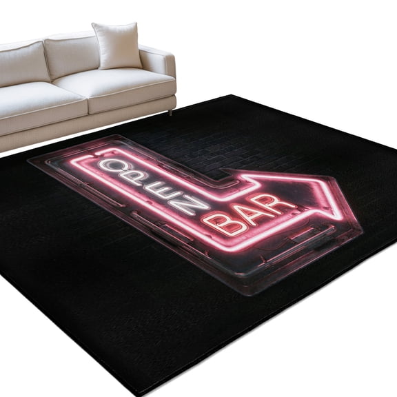 Open Bar Sign Area Rugs 6x9ft Modern Shining Red Neon Arrow Glowing Tubes Floor Rug&nbsp;Non Slip Low Pile Ultra Soft Throw Carpet for Entryway Indoor Entrance Kitchen Bathroom
