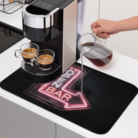 Open Bar Sign Dish Drying Mats for Kitchen Counter, Modern Shining Red Neon Arrow Glowing Tubes Absorbent Coffee Bar Mat with Non-slip Rubber Backed Quick Drying Dish Rack Pad 16"x18"