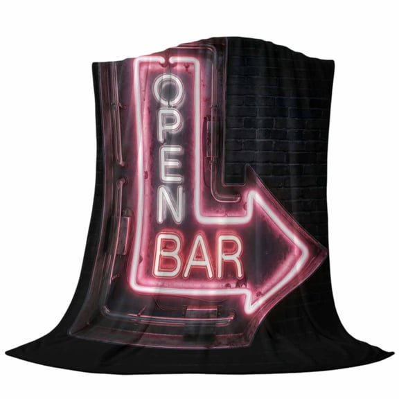 Open Bar Sign Fleece Throw Blanket Modern Shining Red Neon Arrow Glowing Tubes Ultra Soft Fuzzy Cozy Flannel Throw Blanket for Couch Sofa Bed Car Travel, Ideal Gifts 40x50 Inches